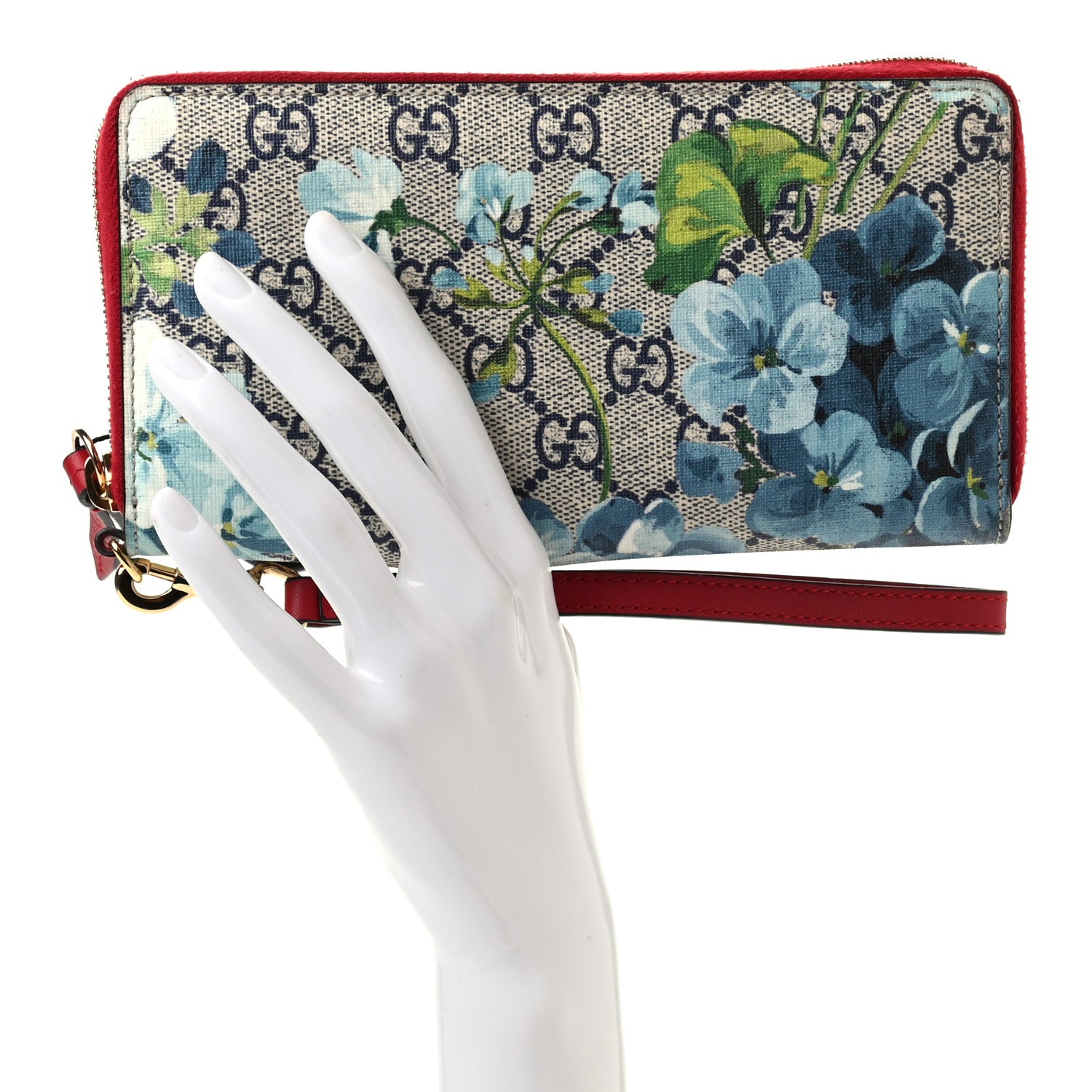 Gucci GG Supreme Monogram Blooms Wrist Wallet Blue 2 of 7