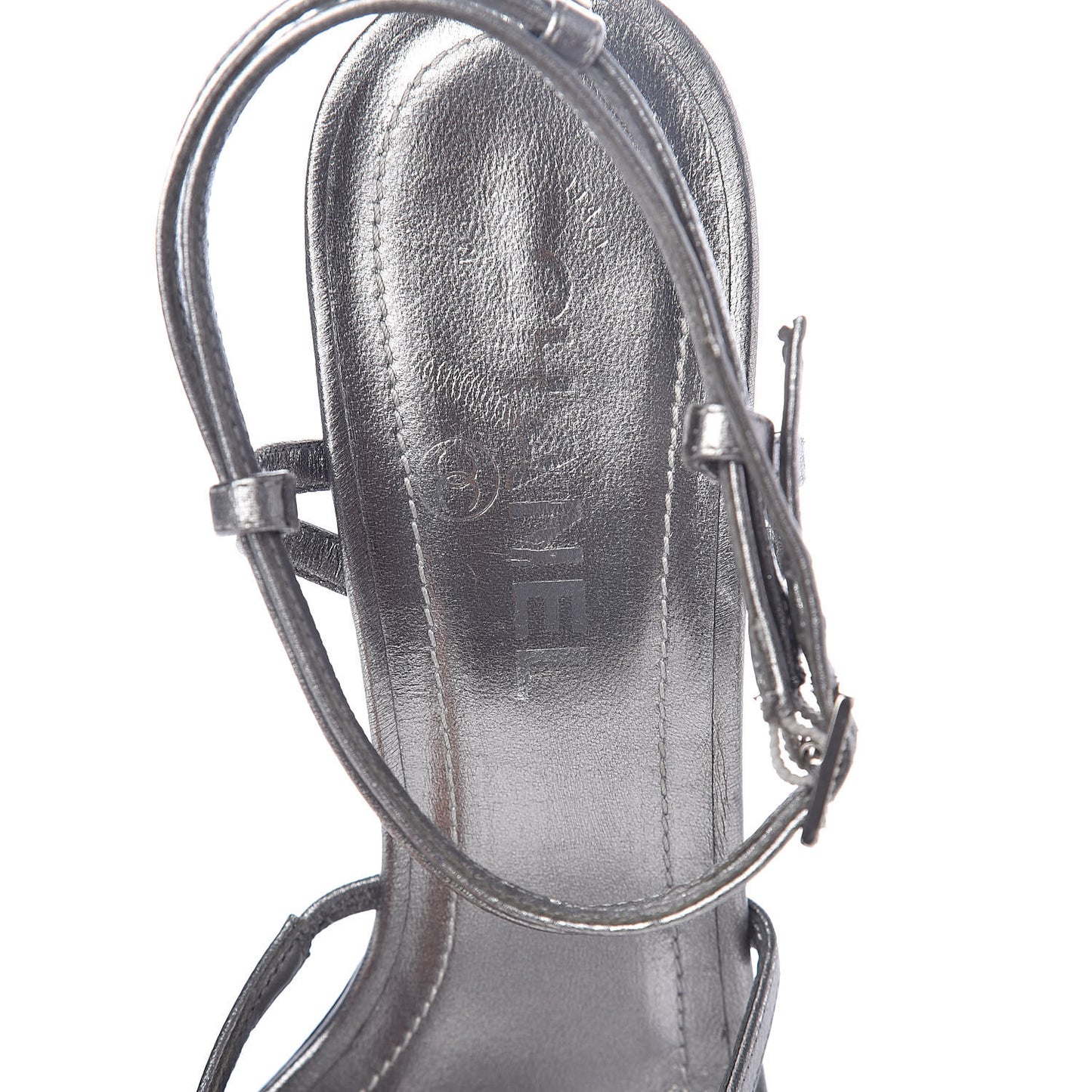 Metallic Lambskin Strappy Sandals 37.5 Silver