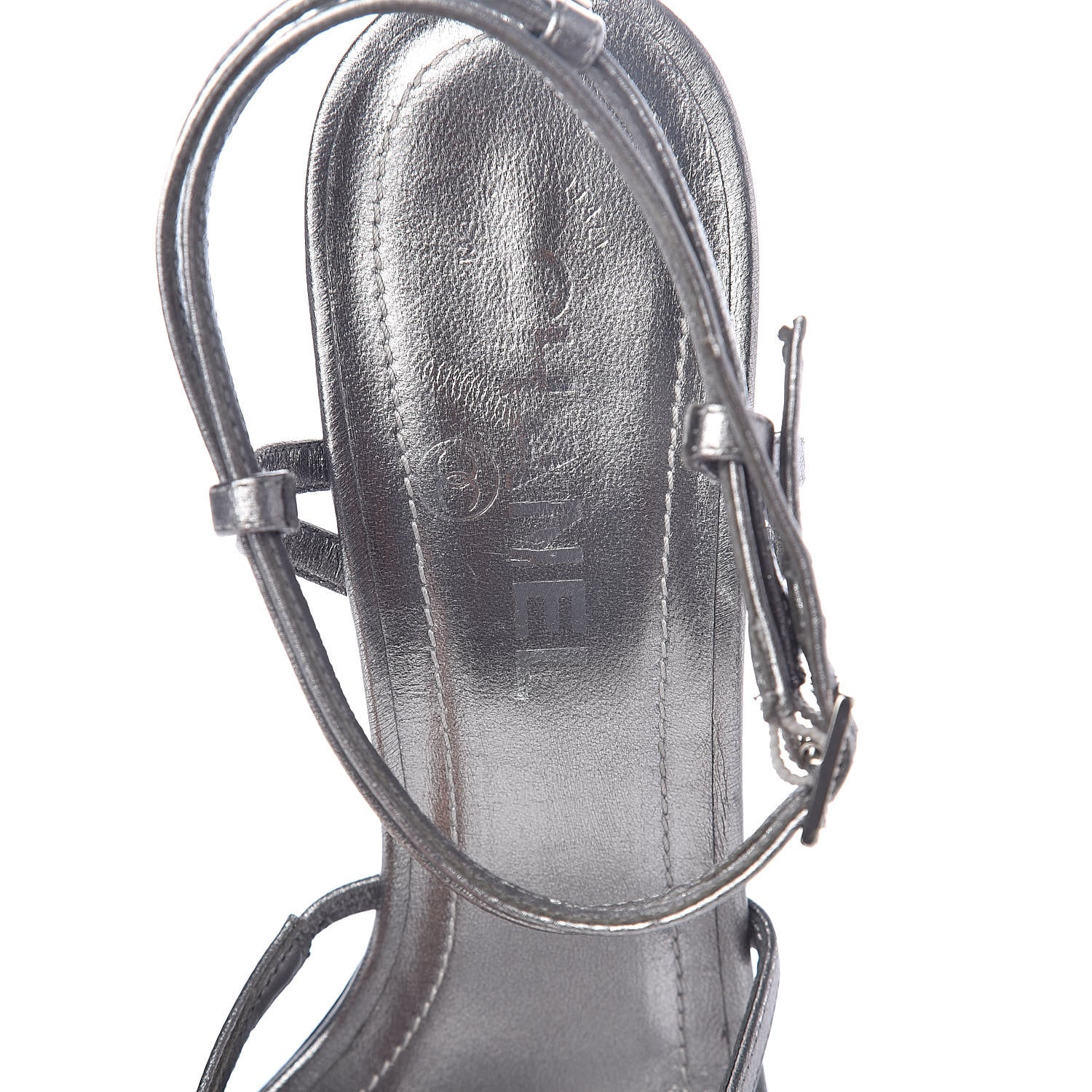 Chanel Metallic Lambskin Strappy Sandals 37.5 Silver 5 of 7