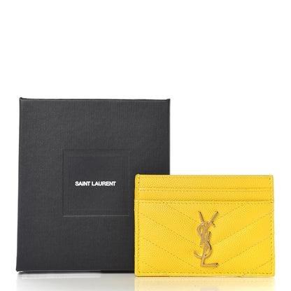 Saint Laurent Grain De Poudre Matelasse Chevron Monogram Credit Card Case Mimosa 10 of 10