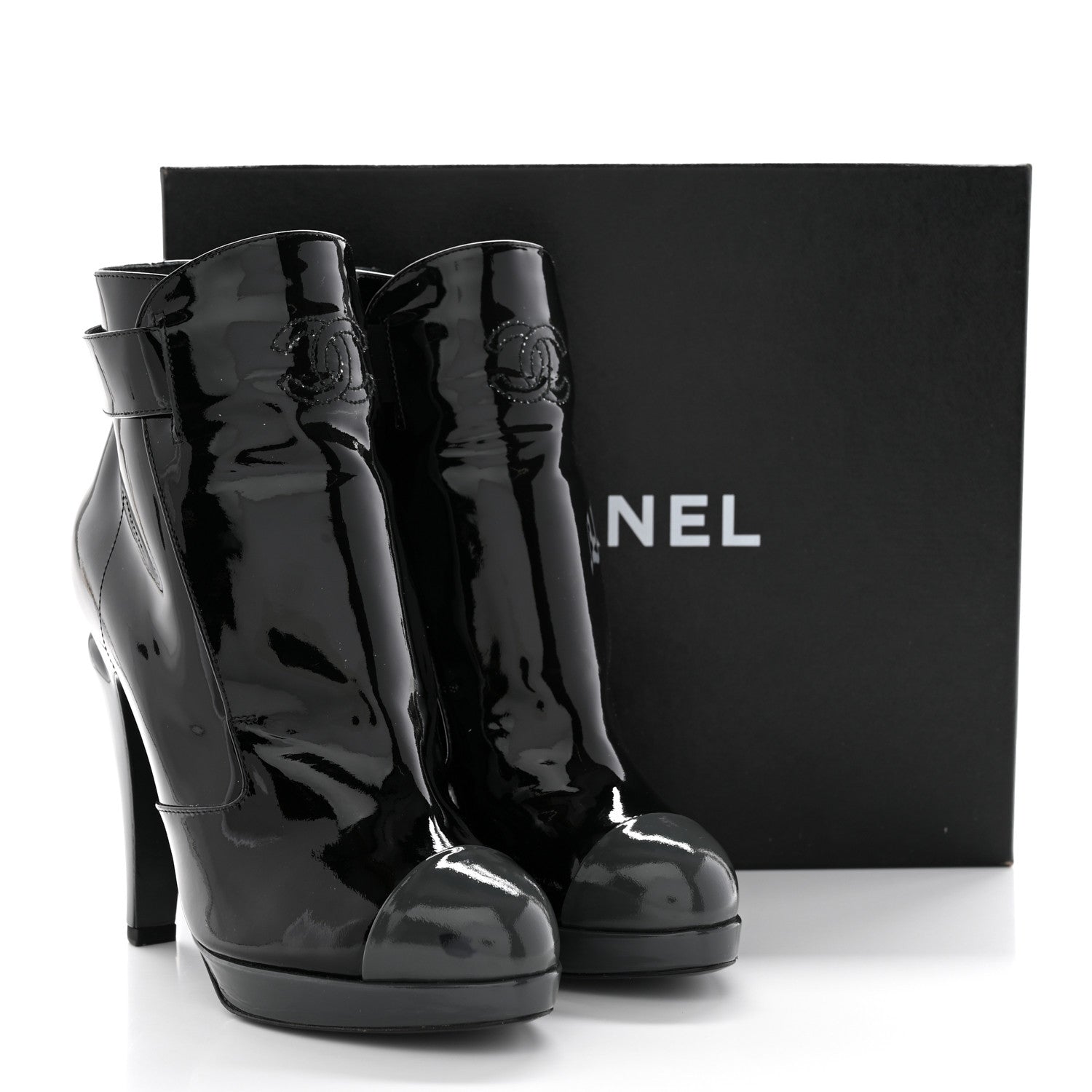 Chanel Patent Calfskin Cap Toe Ankle Boots 38.5 Black 14 of 14