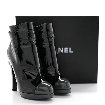 Chanel Patent Calfskin Cap Toe Ankle Boots 38.5 Black 14 of 14