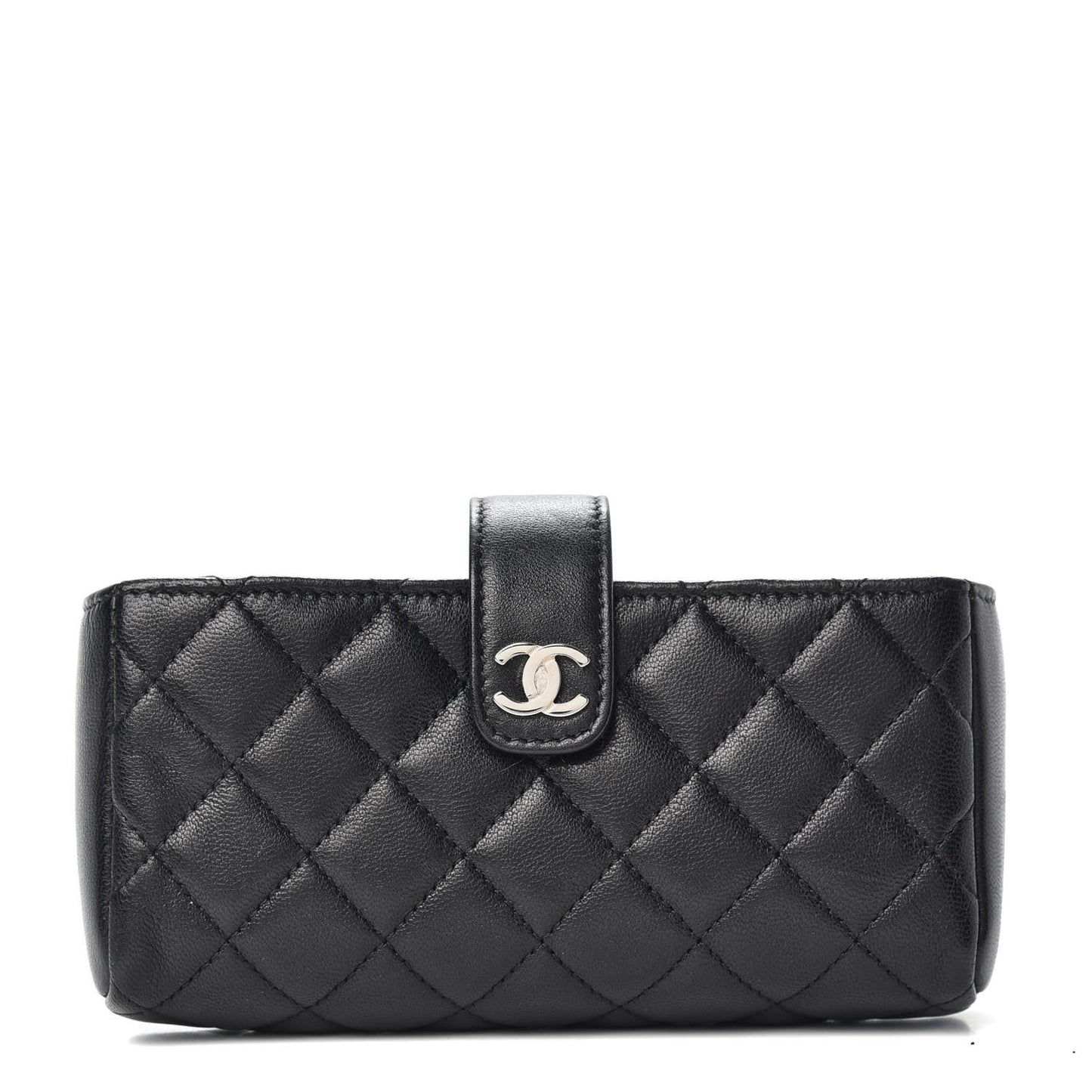 Lambskin Quilted Mini Phone Holder Clutch Black
