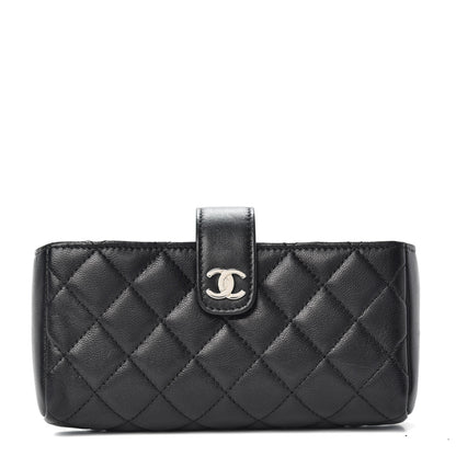 Chanel Lambskin Quilted Mini Phone Holder Clutch Black 1 of 8