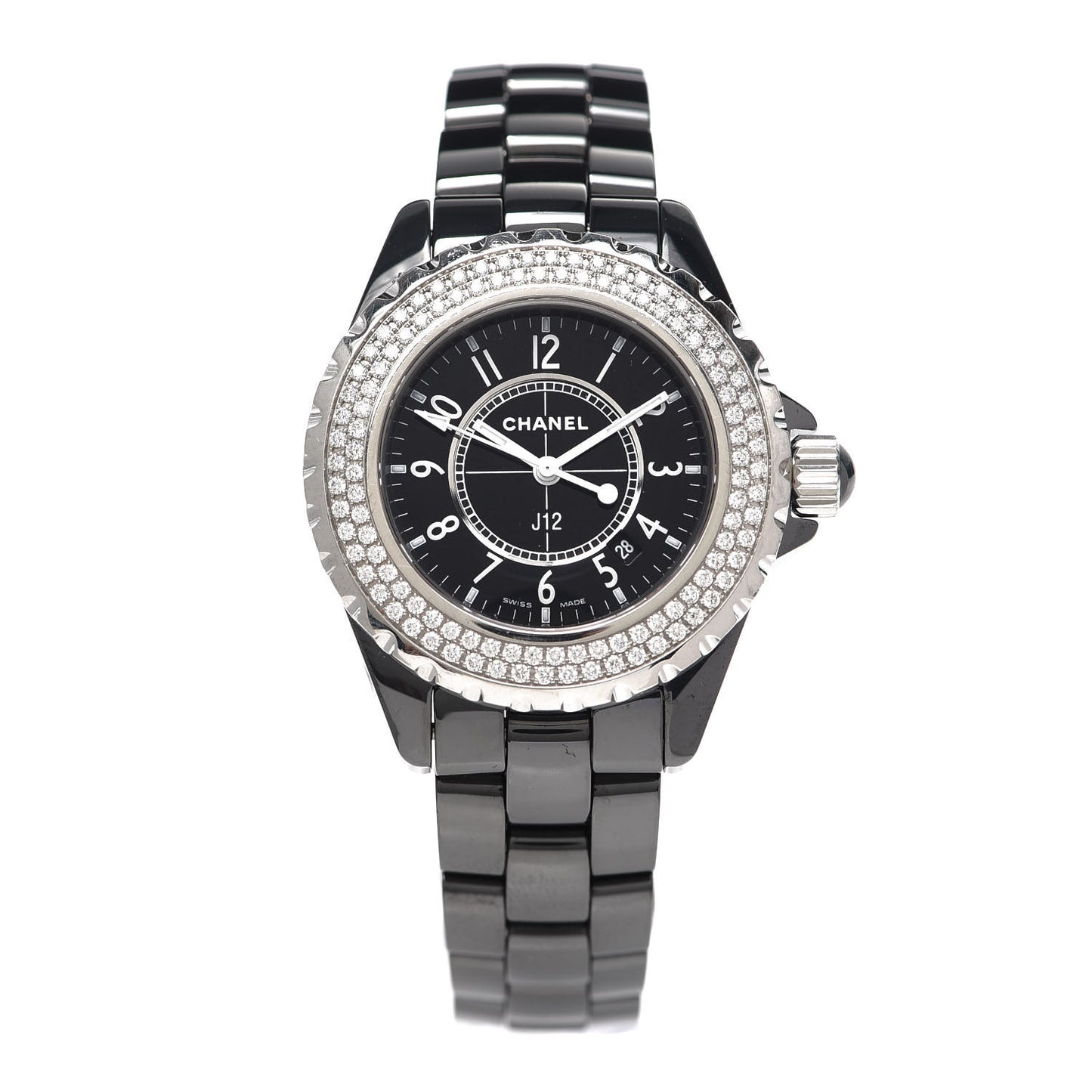 Stainless Steel Ceramic Diamond Pave Bezel 33mm J12 Quartz Watch Black