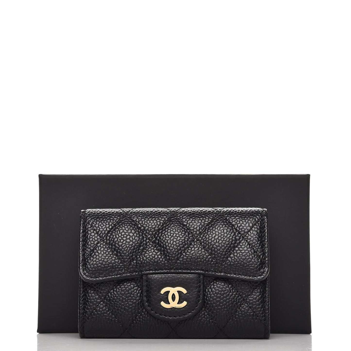 Caviar Quilted Flap Card Holder Black