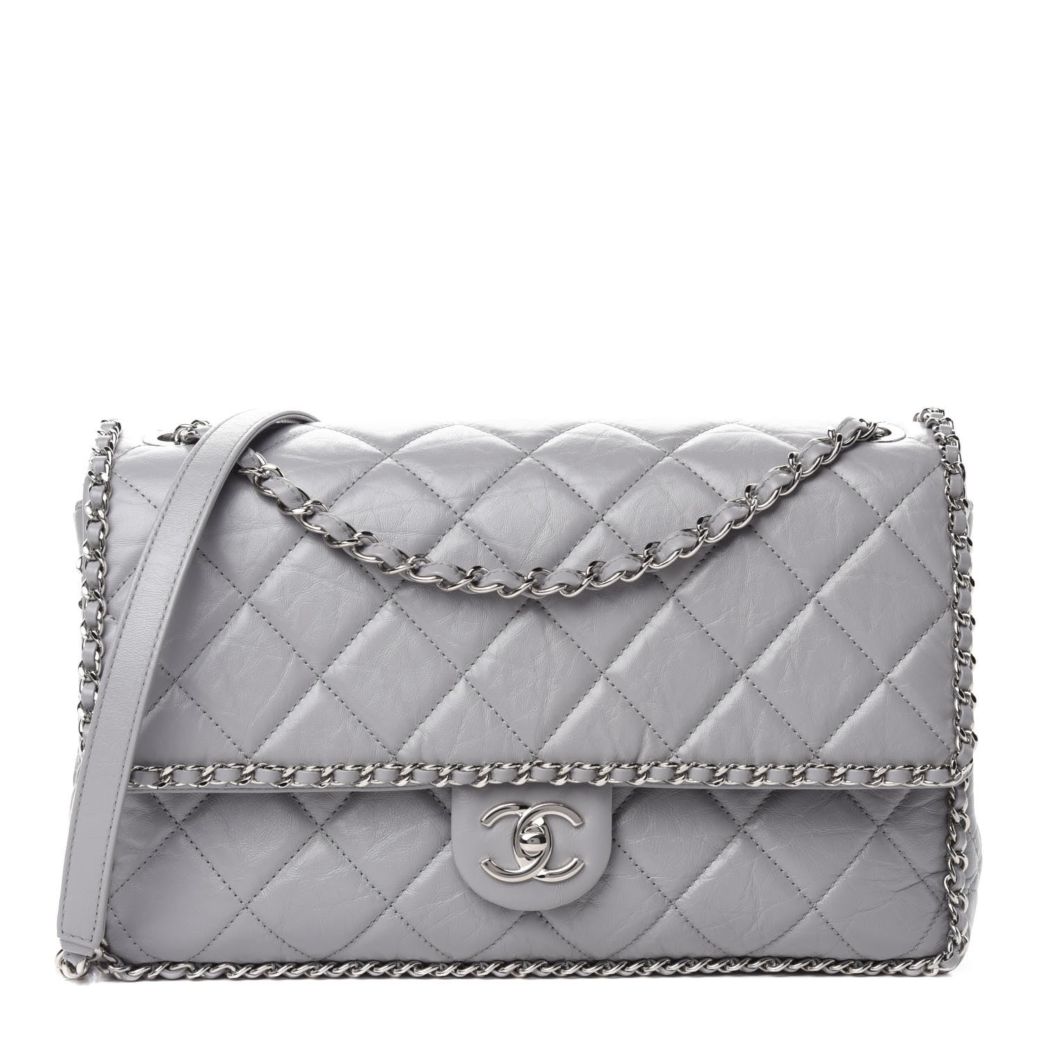 Chanel Crumpled Calfskin Large Chain All Over Flap Grey 1 of 10