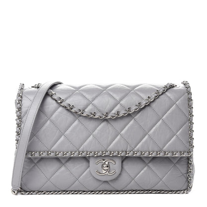 Chanel Crumpled Calfskin Large Chain All Over Flap Grey 1 of 10