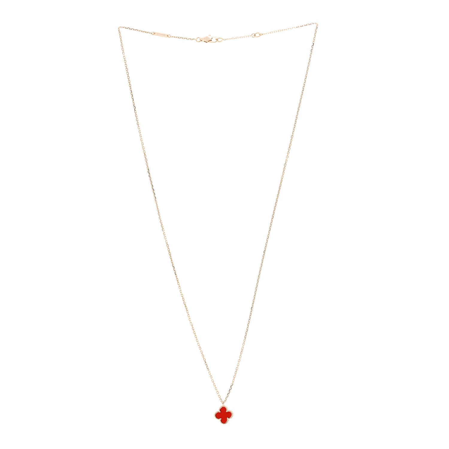 Van Cleef & Arpels 18K Rose Gold Carnelian Sweet Alhambra Pendant Necklace 3 of 7