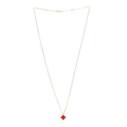 Van Cleef & Arpels 18K Rose Gold Carnelian Sweet Alhambra Pendant Necklace 3 of 7