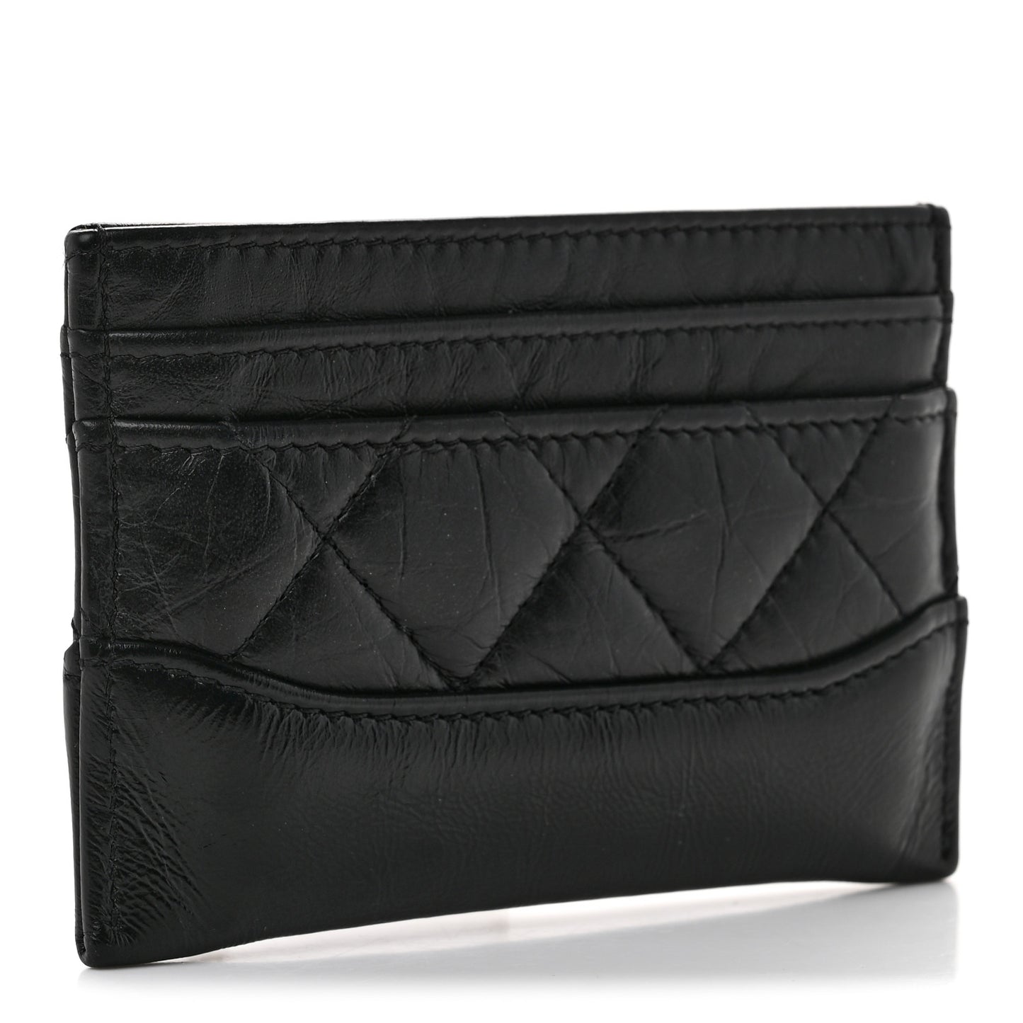 Aged Calfskin Quilted Gabrielle Card Holder Black