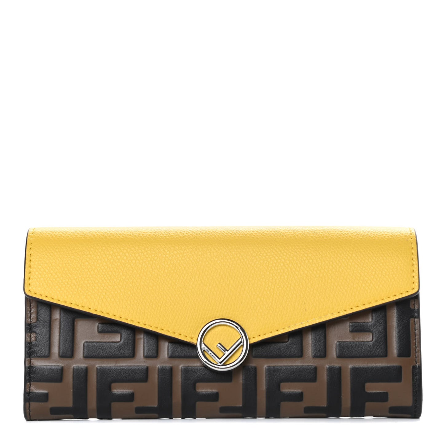 Vitello Cruise F is Fendi Bi-Color FF 1974 Embossed Continental Envelope Wallet Maya Black Sunflower