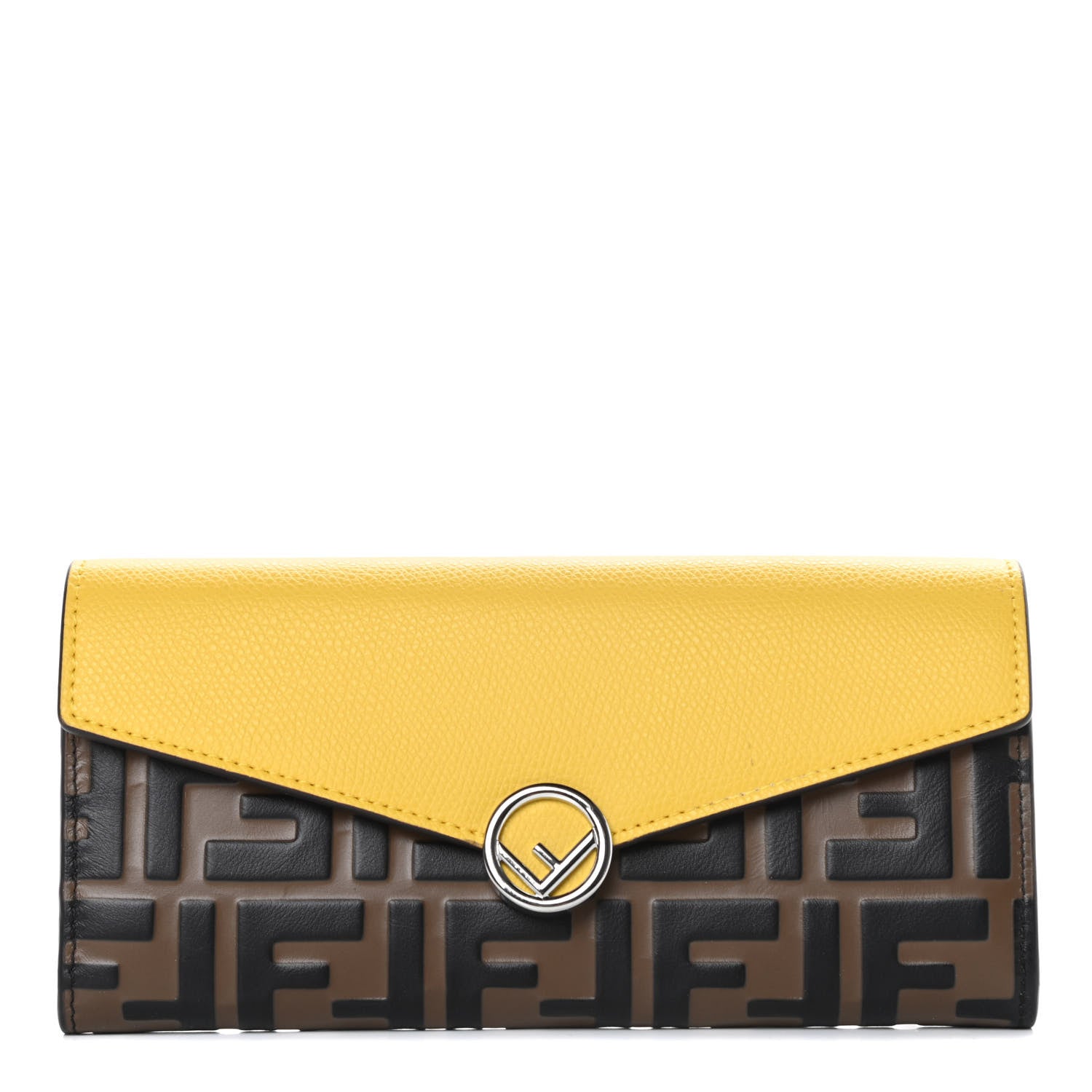 Fendi Vitello Cruise F is Fendi Bi-Color FF 1974 Embossed Continental Envelope Wallet Maya Black Sunflower 1 of 9