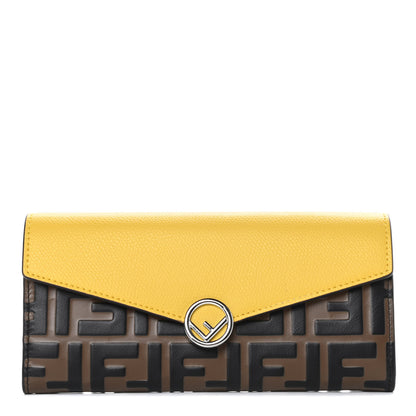 Fendi Vitello Cruise F is Fendi Bi-Color FF 1974 Embossed Continental Envelope Wallet Maya Black Sunflower 1 of 9
