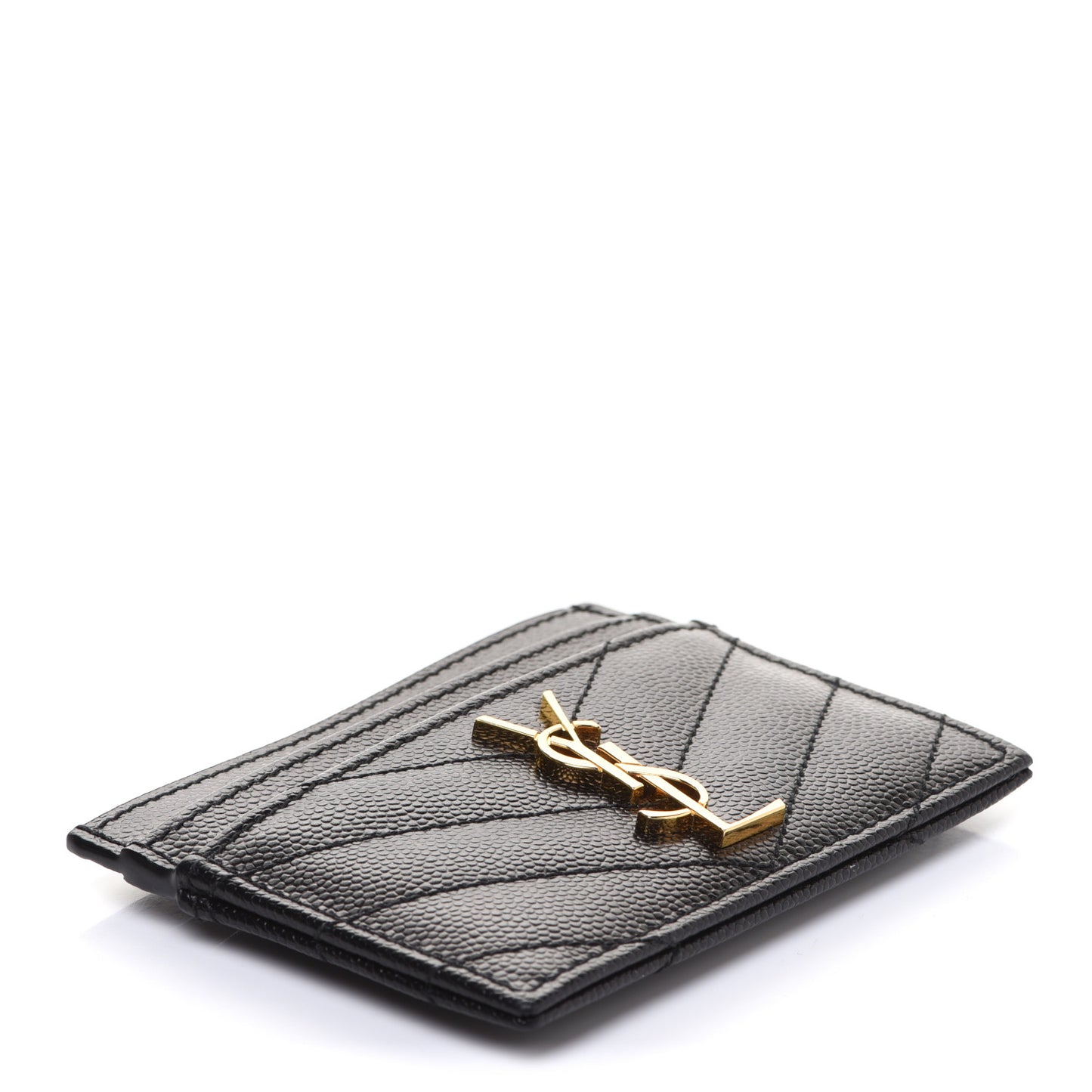 Grain De Poudre Matelasse Chevron Monogram Credit Card Case Black