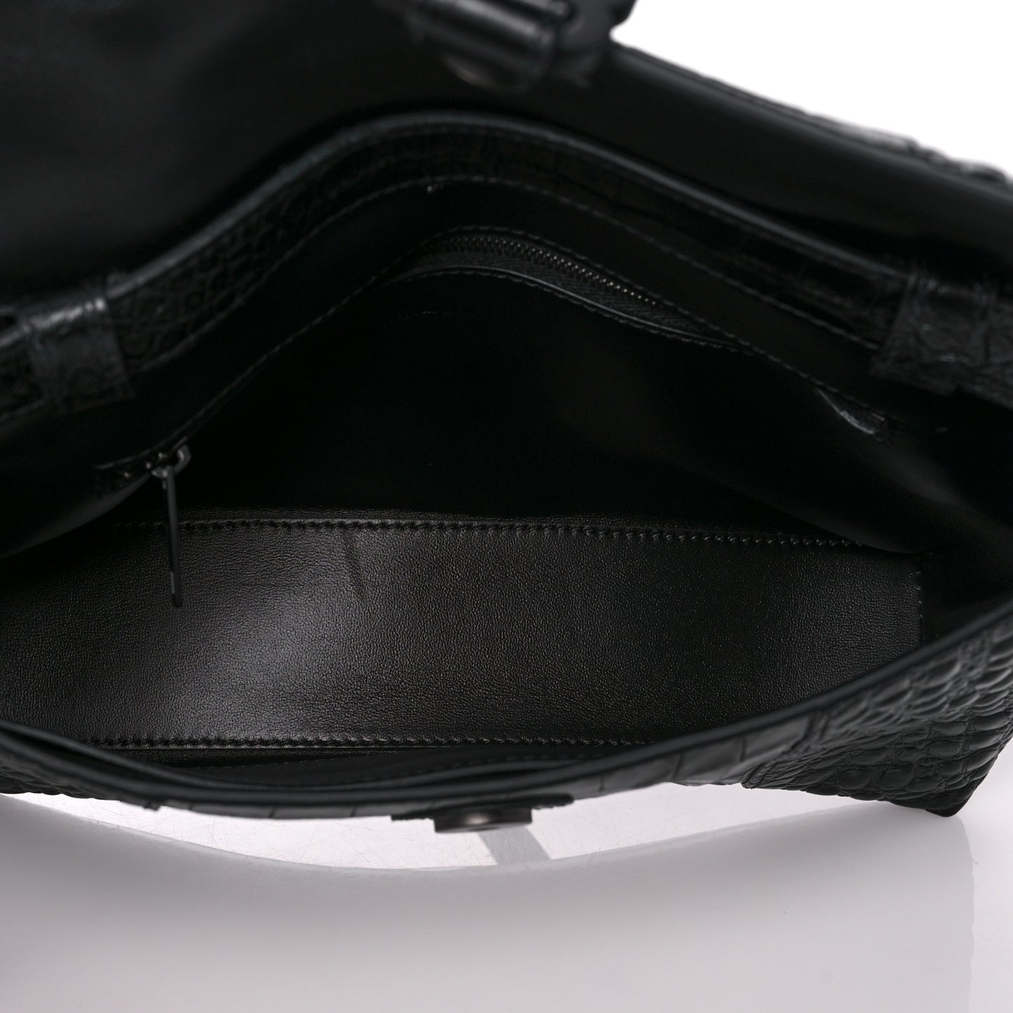 Extra Supple Calfskin Crocodile Embossed Monochrome XS Downtown Shoulder Bag Black
