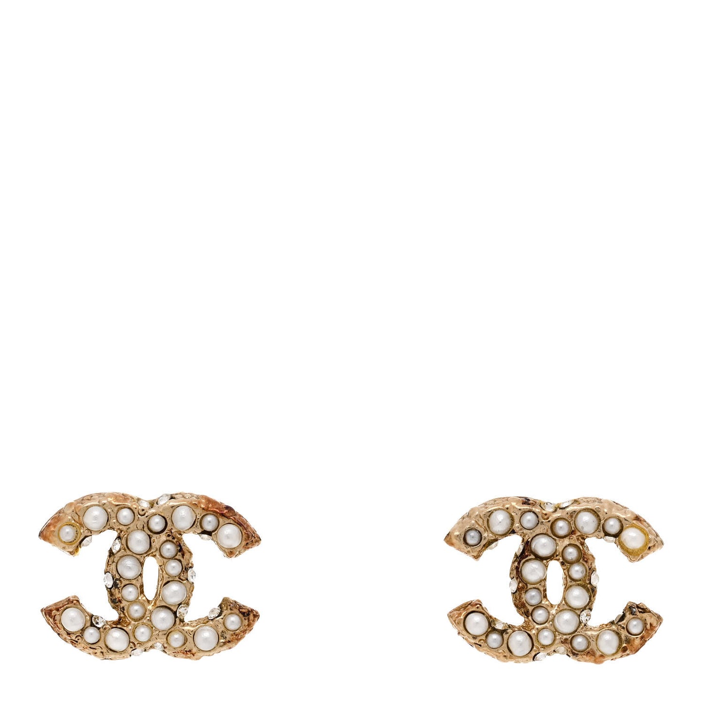 Metal Graduated Pearl Crystal CC Earrings Light Gold