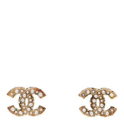 Chanel Metal Graduated Pearl Crystal CC Earrings Light Gold 1 of 5