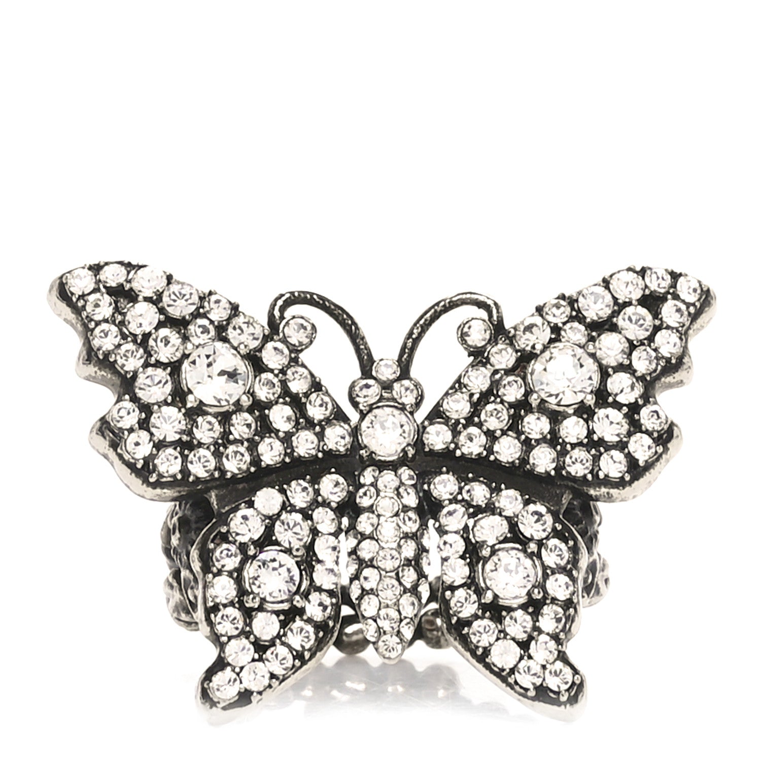 Gucci Metal Crystal Butterfly Studded Ring L Silver 1 of 4