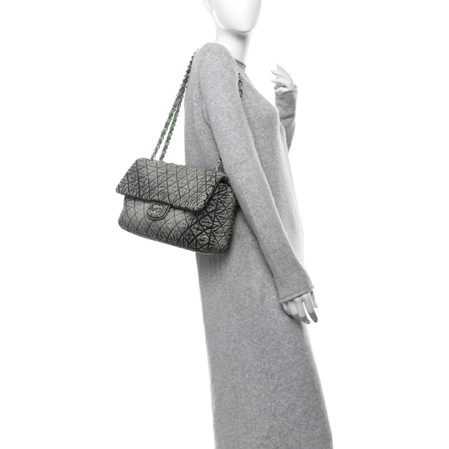 Chanel Denim Quilted Denimpression Flap Green Black 2 of 10
