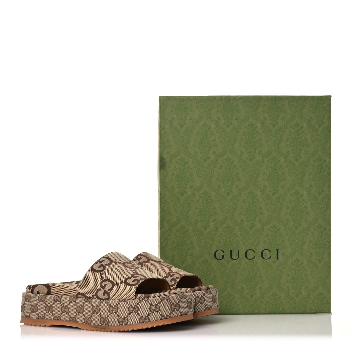 Monogram Maxi GG Angelina Platform 55mm Slide Sandals 40 Camel Ebony
