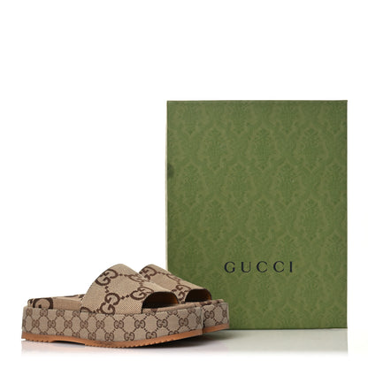 Gucci Monogram Maxi GG Angelina Platform 55mm Slide Sandals 40 Camel Ebony 13 of 13