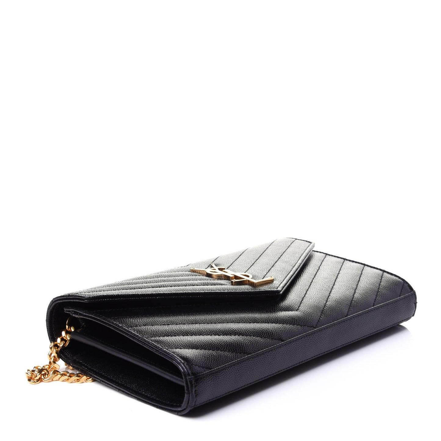 Grain De Poudre Matelasse Chevron Monogram Chain Wallet Black