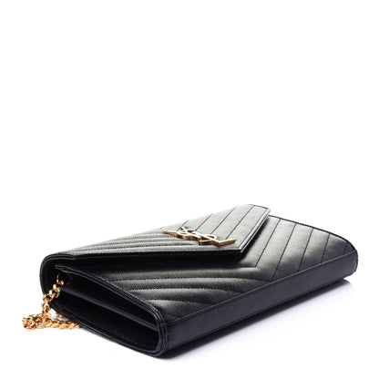 Saint Laurent Grain De Poudre Matelasse Chevron Monogram Chain Wallet Black 4 of 11