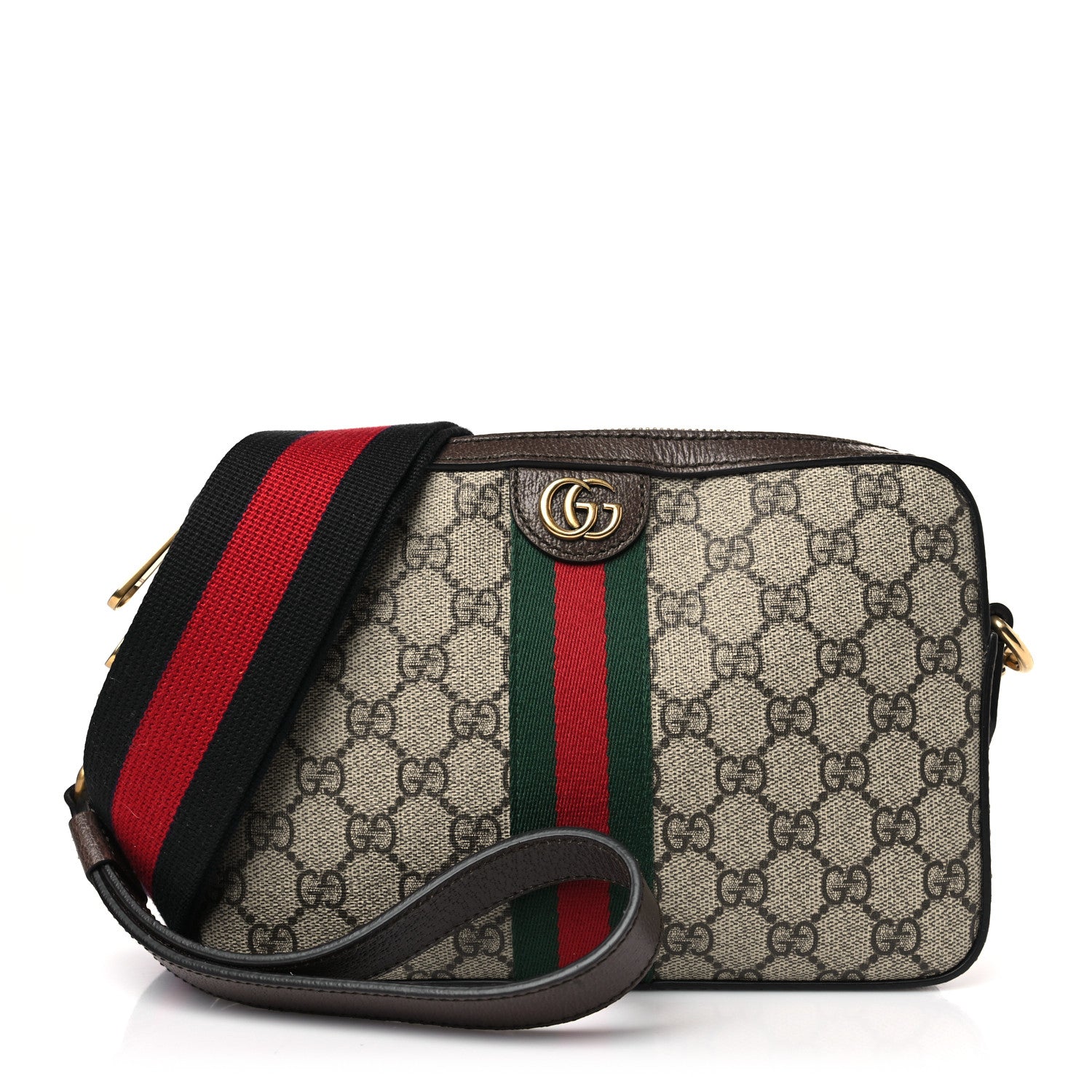Gucci GG Supreme Monogram Textured Dollar Calfskin Web Ophidia Wristlet Shoulder Bag Beige Ebony New Acero 1 of 10