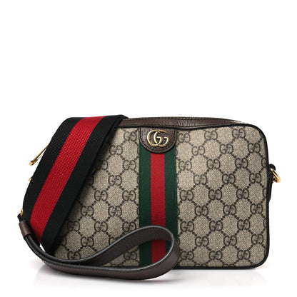 Gucci GG Supreme Monogram Textured Dollar Calfskin Web Ophidia Wristlet Shoulder Bag Beige Ebony New Acero 1 of 10
