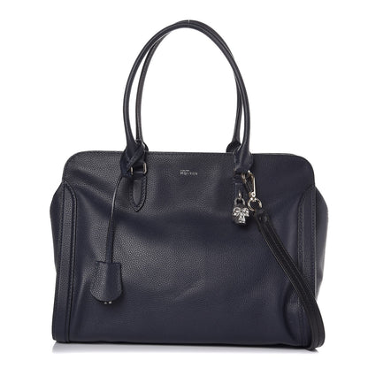 Alexander McQueen Pebbled Calfskin Large Skull Padlock Zip Around Tote Navy 1 of 8