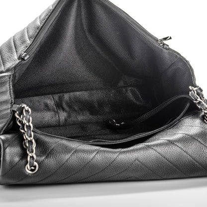 Chanel Calfskin Chevron Quilted XXL Travel Flap Bag Black 6 of 8