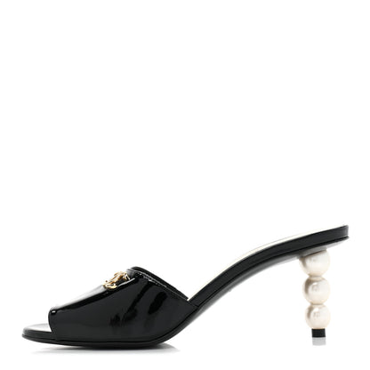 Chanel Patent Lambskin Pearl Mules 38 Black 1 of 8