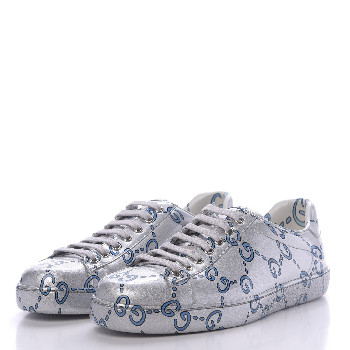 Miro Rubber Wax GucciGhost Print Mens New Ace Sneakers 7.5 Silver
