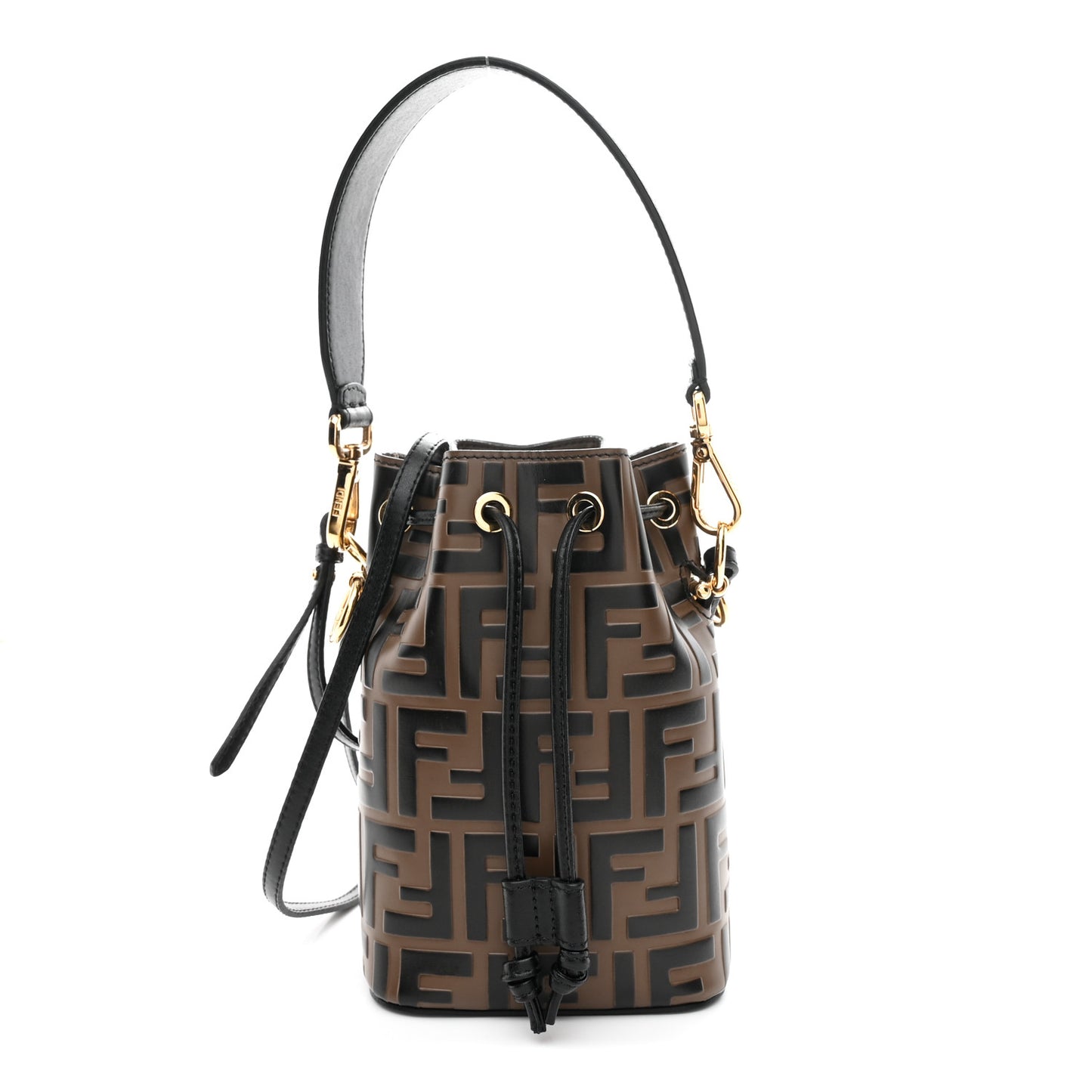 Vitello Liberty F is Fendi Bi-Color FF 1974 Embossed Mini Mon Tresor Bucket Bag Maya Black