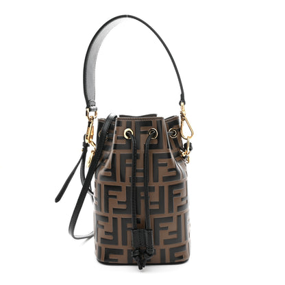 Fendi Vitello Liberty F is Fendi Bi-Color FF 1974 Embossed Mini Mon Tresor Bucket Bag Maya Black 1 of 10