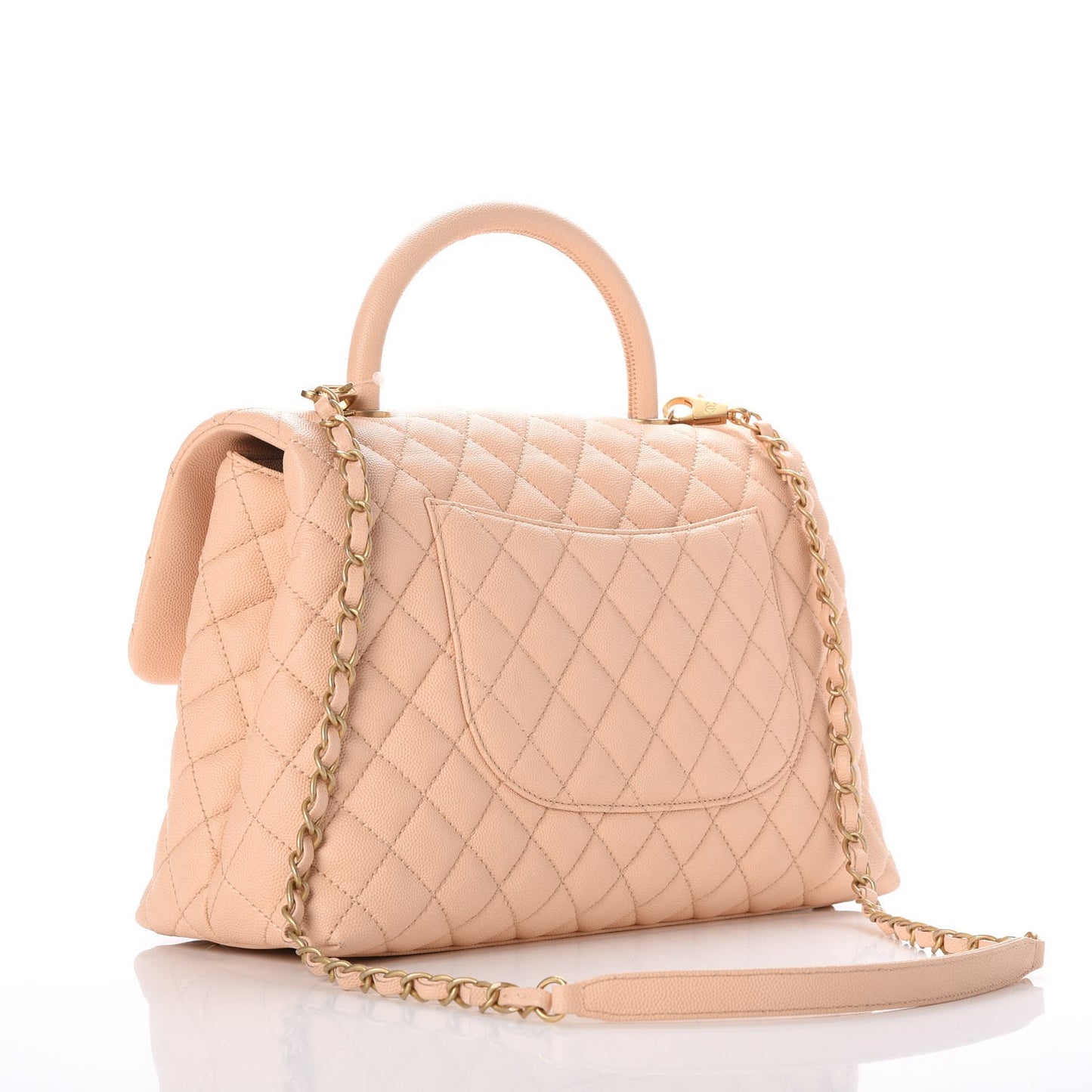 Caviar Quilted Medium Coco Handle Flap Light Beige