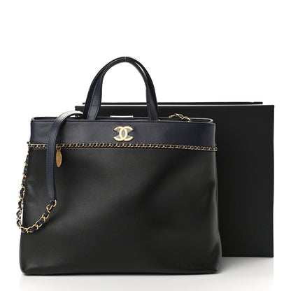 Chanel Lambskin Caviar Lovely Chains Shopping Tote Black Navy 13 of 13