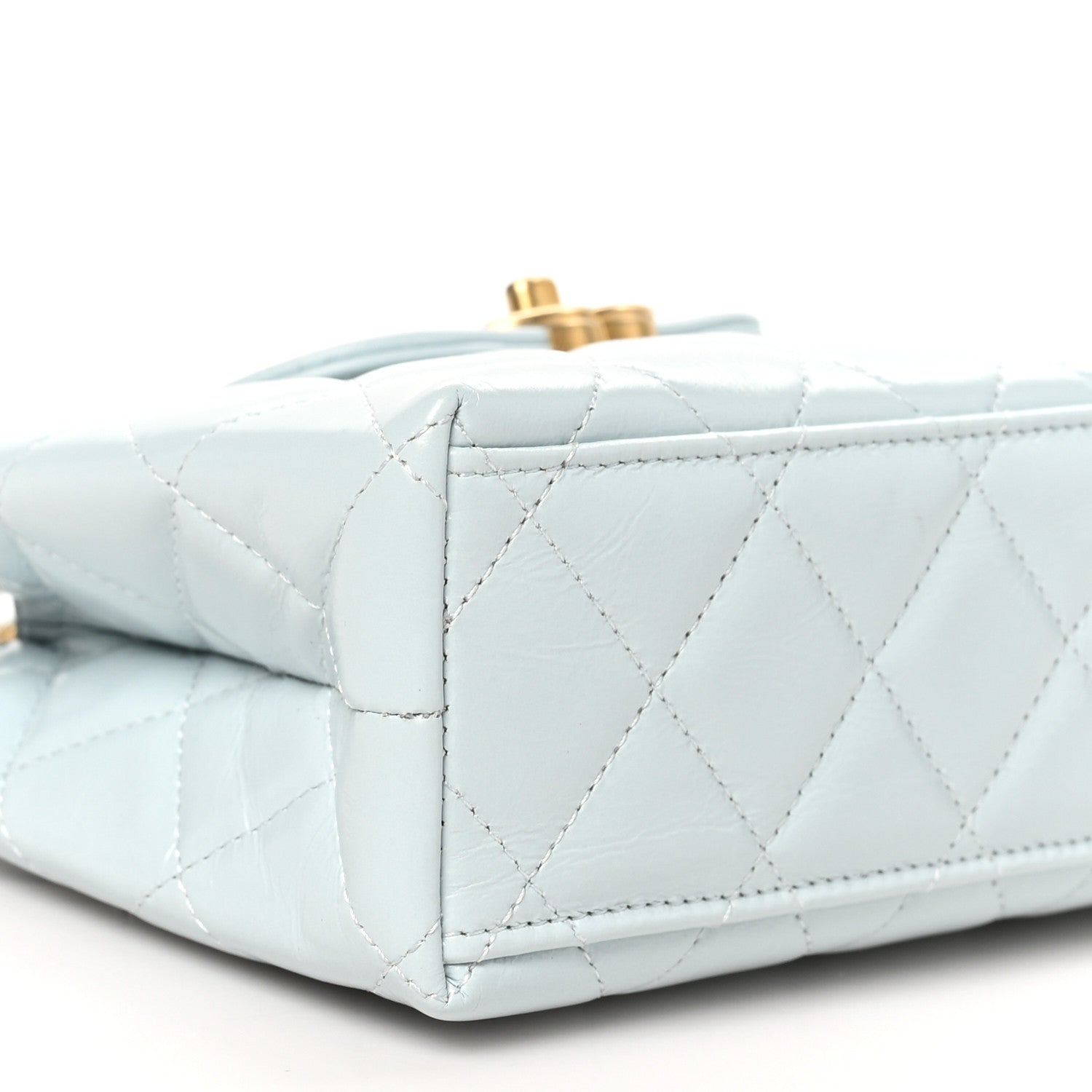 Chanel Shiny Aged Calfskin Quilted Nano Kelly Shopper Light Blue 9 of 12