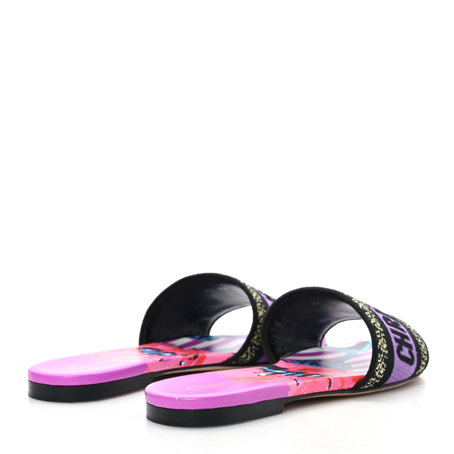 Christian Dior Canvas D-Flower Pop Embroidered Dway Flat Slide Sandals 35 Pink Purple Multicolor 4 of 8