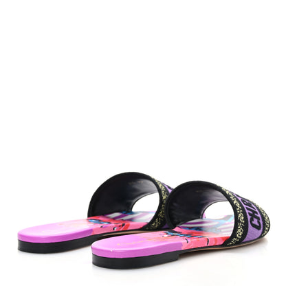 Christian Dior Canvas D-Flower Pop Embroidered Dway Flat Slide Sandals 35 Pink Purple Multicolor 4 of 8