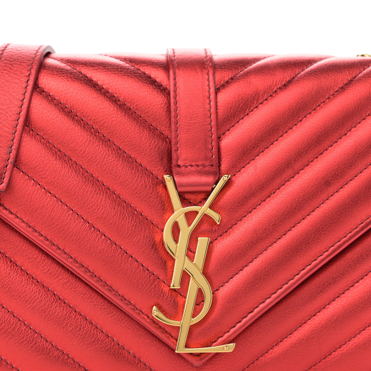 Saint Laurent Metallic Matelasse Chevron Small Monogram Chain Shoulder Bag Red 9 of 12