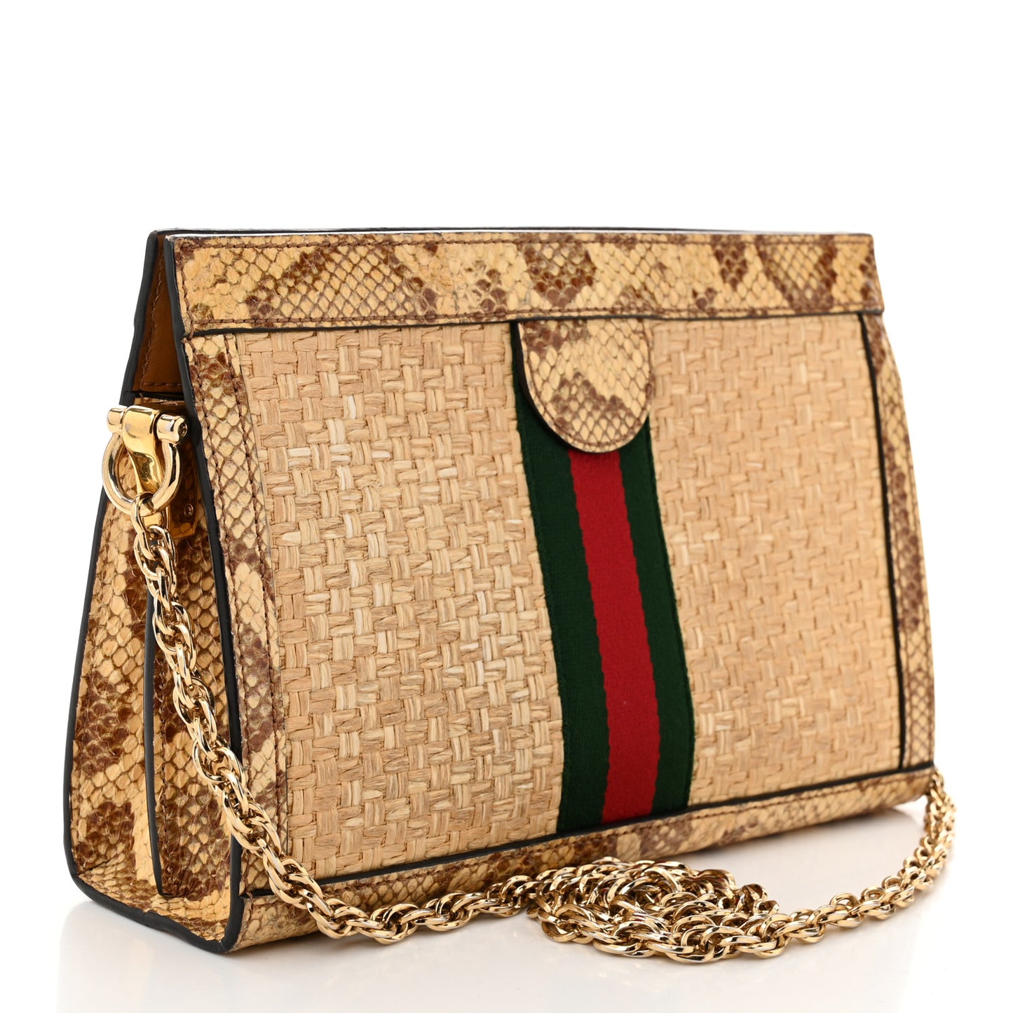 Raffia Elaphe GG Small Ophidia Chain Shoulder Bag Natural Cream Brown