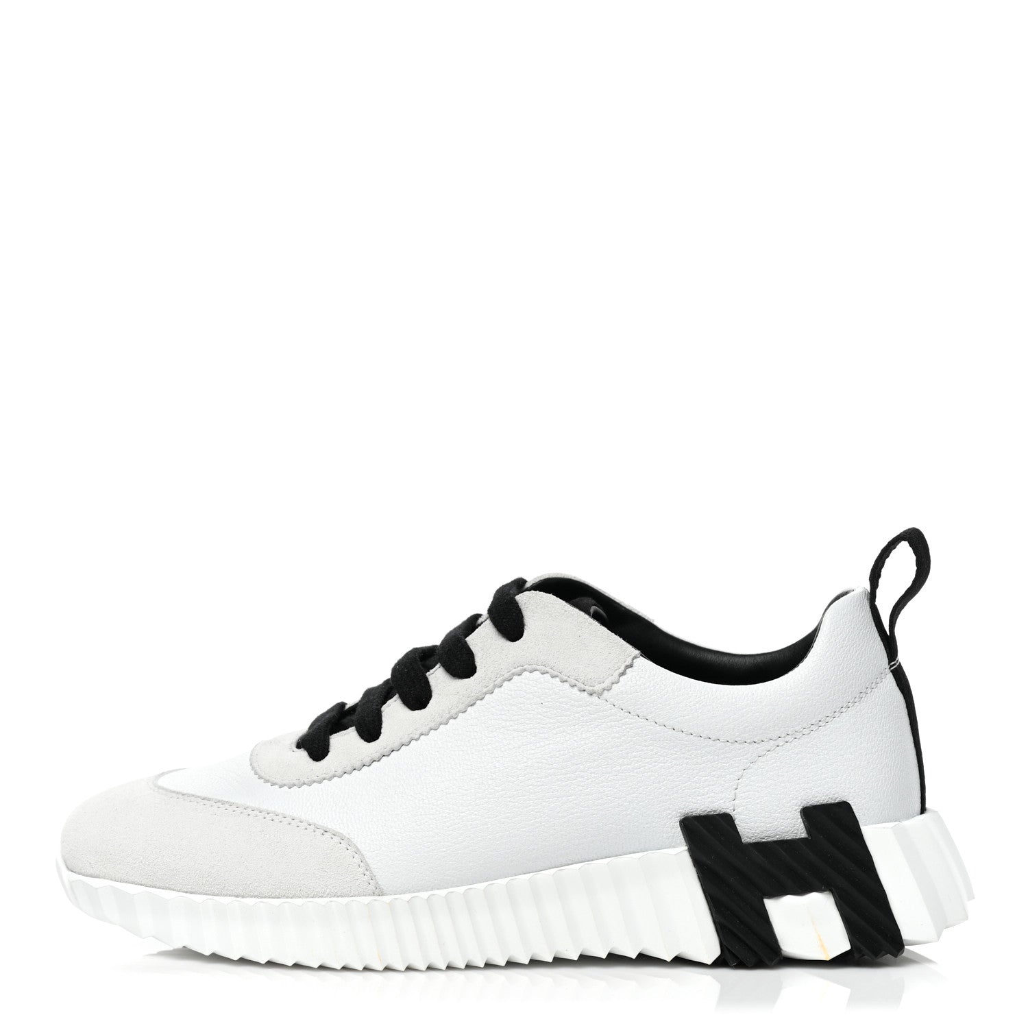 Hermes Goatskin Suede Goatskin Bouncing Sneakers 35.5 White Black 1 of 8