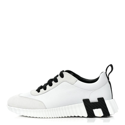 Hermes Goatskin Suede Goatskin Bouncing Sneakers 35.5 White Black 1 of 8