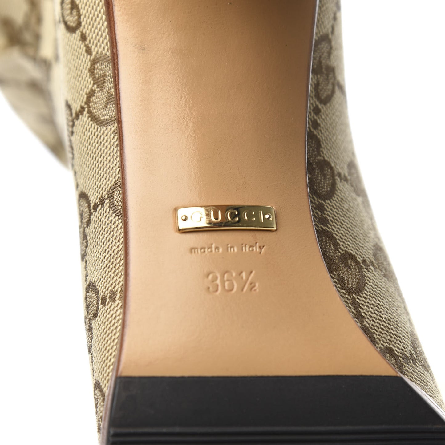 Monogram Lisa Mid Heel Boots 36.5 Beige Ebony