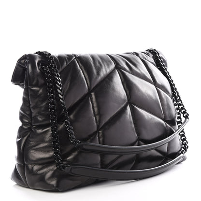 Saint Laurent Lambskin Quilted Medium Loulou Puffer Monogram Chain Satchel Black 2 of 9