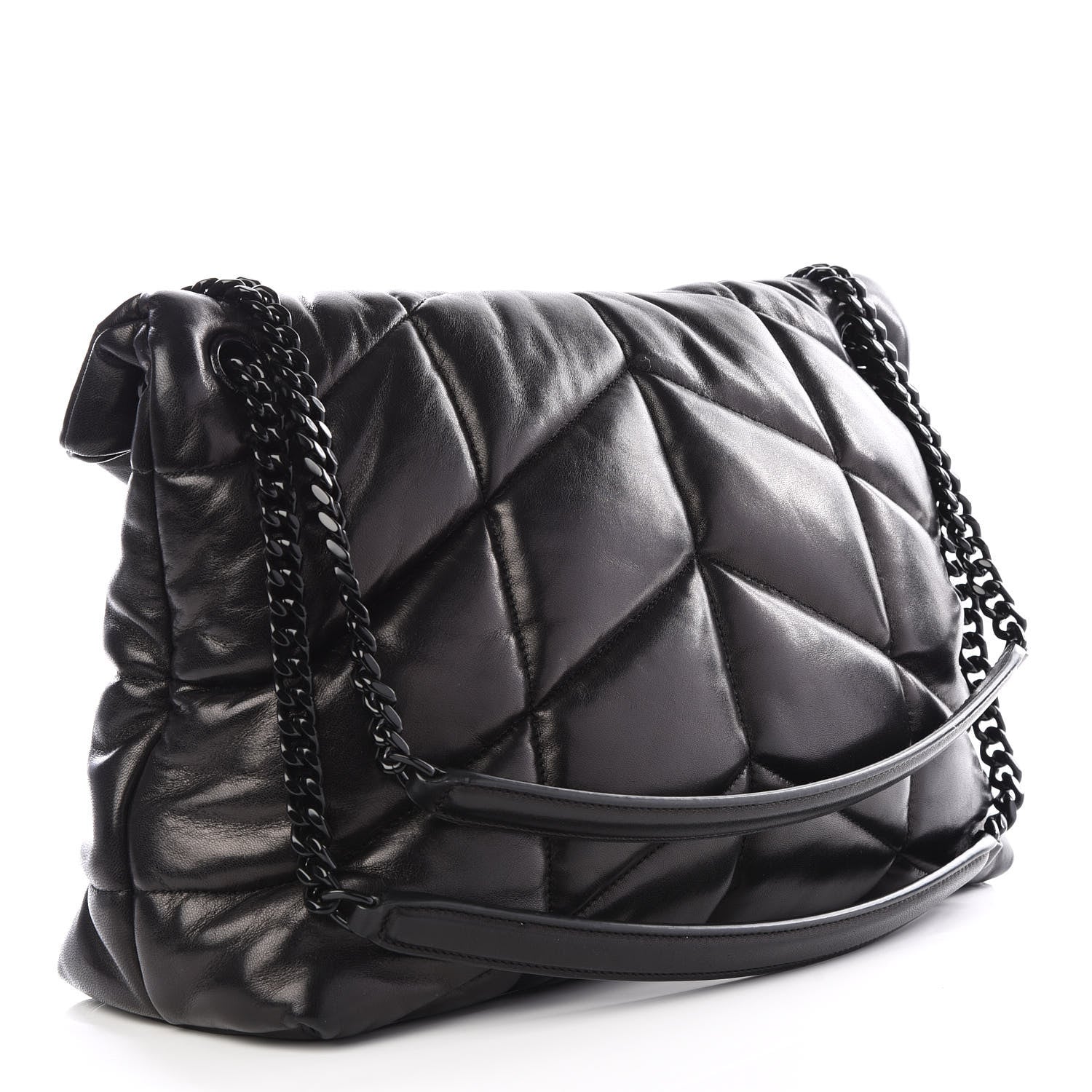 Saint Laurent Lambskin Quilted Medium Loulou Puffer Monogram Chain Satchel Black 2 of 9