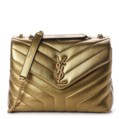 Saint Laurent Metallic Calfskin Y Quilted Small Loulou Monogram Chain Satchel Gold 1 of 12