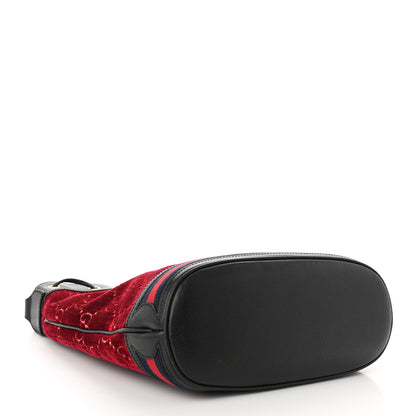 Gucci Velvet GG Monogram Textured Calfskin Web Bucket Bag Red Cipria Black 4 of 10
